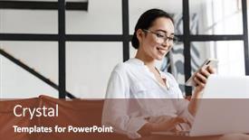  Presentation with mobile home - Presentation design featuring attractive-smiling-young-asian-business background and a tawny brown colored foreground