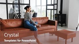  Presentation with mobile home - Beautiful PPT layouts featuring attractive-smiling-young-asian-woman backdrop and a tawny brown colored foreground