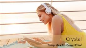  Presentation with music book - Presentation consisting of attractive-smiling-young-blonde-girl background and a yellow colored foreground
