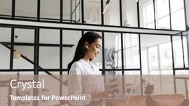  Presentation with laptop wireless - Cool new slides with attractive-smiling-young-brunette-asian backdrop and a coral colored foreground