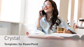  Presentation with happy smiling woman dental health - Slides featuring attractive-smiling-young-brunette-woman background and a light gray colored foreground