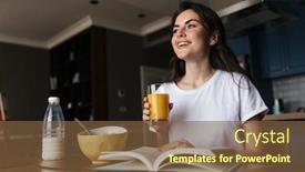  Presentation with healthy juice - PPT layouts enhanced with attractive-smiling-young-brunette-woman background and a tawny brown colored foreground