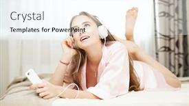  Presentation with cosmetics beauty - PPT layouts featuring attractive-smiling-young-girl background and a cool aqua colored foreground