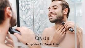  Presentation with razor - Presentation theme featuring bathroom mirror using electrical razor background and a coral colored foreground