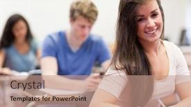  Presentation with test - PPT theme enhanced with attractive-students-having-a-test background and a coral colored foreground