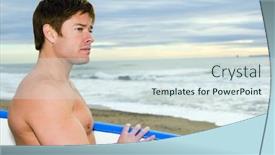  Presentation with sound waves wave oscillating - Cool new PPT theme with attractive surfer looking backdrop and a sky blue colored foreground