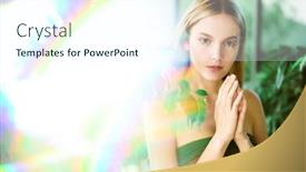  Presentation with cosmetics beauty - Audience pleasing presentation consisting of attractive-tender-blonde-girl backdrop and a cool aqua colored foreground