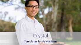  Presentation with notepad - Audience pleasing theme consisting of attractive thoughtful businessman sitting on bench with notepad backdrop and a sky blue colored foreground