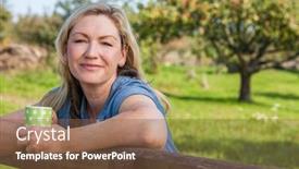  Presentation with tea coffee - Beautiful presentation theme featuring attractive-thoughtful-middle-aged-woman backdrop and a tawny brown colored foreground