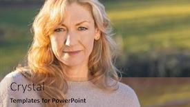  Presentation with golden woman - PPT theme consisting of attractive-thoughtful-middle-aged-woman background and a coral colored foreground