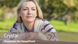  Presentation with middle ages - PPT layouts having attractive thoughtful middle aged woman background and a gray colored foreground