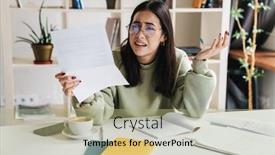  Presentation with upset - Audience pleasing PPT theme consisting of attractive-tired-upset-young-girl backdrop and a mint green colored foreground