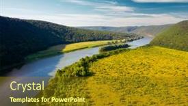  Presentation with nature river - Colorful PPT theme enhanced with attractive-view-from-a-drone backdrop and a tawny brown colored foreground