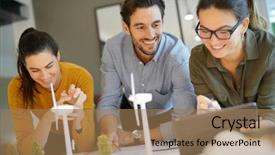  Presentation with turbine - Slide deck having attractive wind farm engineers looking background and a  colored foreground