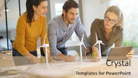  Presentation with buildings engineering construction engineers - Colorful slides enhanced with attractive wind farm engineers looking backdrop and a coral colored foreground