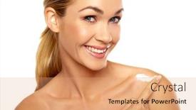  Presentation with cream - Beautiful PPT theme featuring attractive-woman-applying-a-moisturiser backdrop and a coral colored foreground