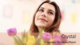  Presentation with brown tulips butterflies - Presentation theme with attractive woman arranging tulips flowers background and a  colored foreground