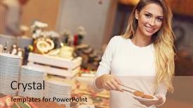  Presentation with brunch breakfast buffet healthy continental - Theme consisting of attractive woman at breakfast buffet background and a coral colored foreground