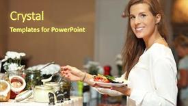  Presentation with brunch breakfast buffet healthy continental - Theme featuring attractive woman at breakfast buffet background and a tawny brown colored foreground