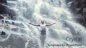  Presentation with waterfall woman - Colorful slide deck enhanced with attractive woman at waterfall backdrop and a light gray colored foreground