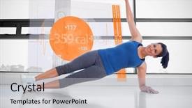  Presentation with lost - Audience pleasing PPT layouts consisting of attractive woman doing yoga with futuristic interface showing lost calories next to her backdrop and a light gray colored foreground