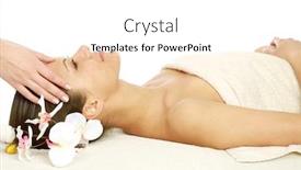  Presentation with treatment - Presentation design consisting of attractive woman getting spa treatment isolated on white background and a white colored foreground