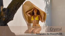  Presentation with sun - PPT theme enhanced with attractive-woman-hiding-from-hot background and a coral colored foreground
