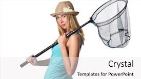  Presentation with butterfly - Presentation theme enhanced with attractive woman in butterfly catch background and a white colored foreground
