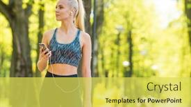  Presentation with active lifestyle - Presentation design with attractive woman in sportswear training outdoor sport jogging healthy and active lifestyle background and a yellow colored foreground