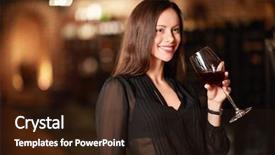  Presentation with cellar - Audience pleasing presentation theme consisting of attractive woman in the wine cellar backdrop and a wine colored foreground
