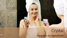  Presentation with anti aging - Audience pleasing slide set consisting of attractive woman putting anti-aging backdrop and a coral colored foreground