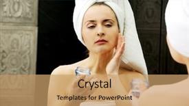  Presentation with anti aging - Presentation design featuring attractive woman putting anti-aging background and a coral colored foreground