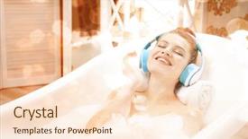  Presentation with relaxing - PPT theme with attractive woman relaxing in bath background and a lemonade colored foreground