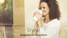  Presentation with cafe - Colorful presentation theme enhanced with attractive-woman-savouring-coffee backdrop and a lemonade colored foreground
