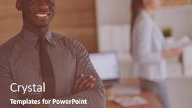  Presentation with woman office desk - PPT theme having attractive woman sitting at desk in office working with laptop having takeaway coffee background and a tawny brown colored foreground