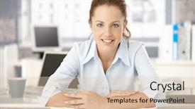  Presentation with woman office desk - Theme having attractive woman sitting at desk background and a lemonade colored foreground