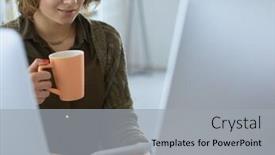  Presentation with woman office desk - Presentation enhanced with attractive-woman-sitting-at-office background and a light gray colored foreground