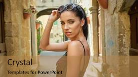  Presentation with tourist - Cool new theme with attractive woman tourist with hat backdrop and a coral colored foreground