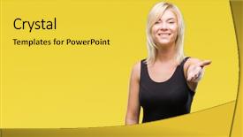  Presentation with friendly - Slide set consisting of attractive woman wearing elegant dress background and a  colored foreground