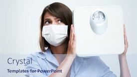  Presentation with mask - Slide set featuring attractive-woman-wearing-protective-mask background and a light blue colored foreground