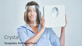  Presentation with mask - Amazing presentation theme having attractive-woman-wearing-protective-mask backdrop and a light blue colored foreground