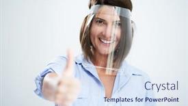  Presentation with shield - PPT theme featuring attractive-woman-wearing-protective-shield background and a sky blue colored foreground