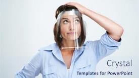  Presentation with shield - Colorful slide set enhanced with attractive-woman-wearing-protective-shield backdrop and a sky blue colored foreground