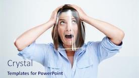  Presentation with shield - Audience pleasing PPT theme consisting of attractive-woman-wearing-protective-shield backdrop and a sky blue colored foreground