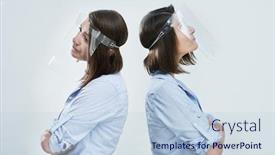  Presentation with shield - Audience pleasing slide set consisting of attractive-woman-wearing-protective-shield backdrop and a sky blue colored foreground