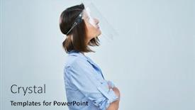  Presentation with shield - Amazing presentation design having attractive-woman-wearing-protective-shield backdrop and a light blue colored foreground