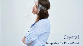  Presentation with shield - Colorful presentation theme enhanced with attractive-woman-wearing-protective-shield backdrop and a sky blue colored foreground