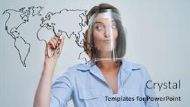  Presentation with shield - Audience pleasing presentation design consisting of attractive-woman-wearing-protective-shield backdrop and a light blue colored foreground