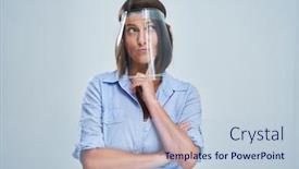  Presentation with shield - Presentation theme featuring attractive-woman-wearing-protective-shield background and a light blue colored foreground