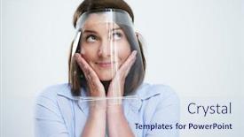  Presentation with shield - Presentation featuring attractive-woman-wearing-protective-shield background and a sky blue colored foreground